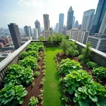 Urban farming rooftop garden in a city