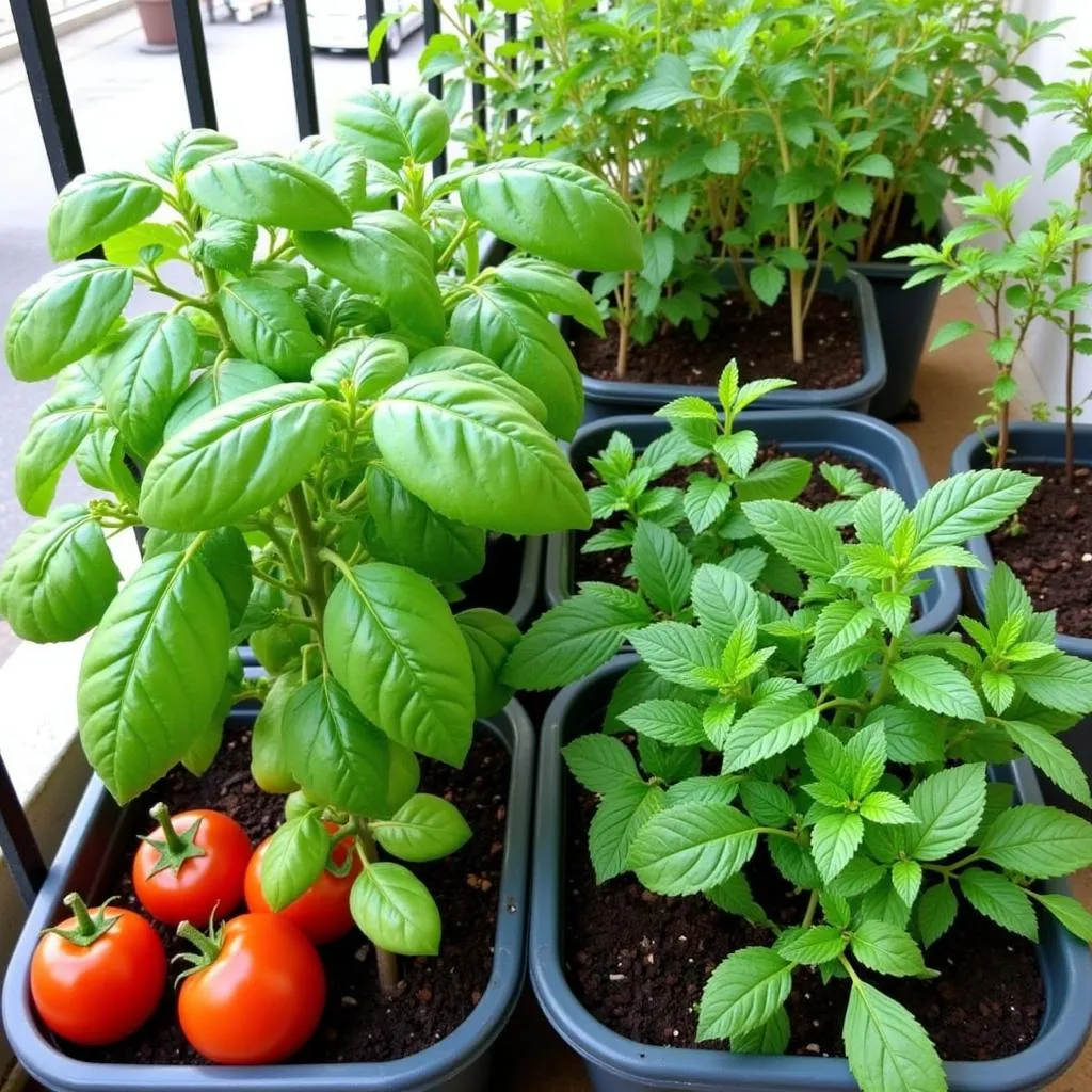 Urban gardening with herbs and vegetables