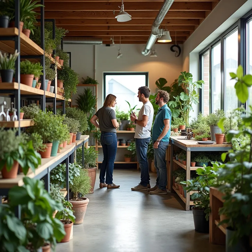 Interior of an urban gardening supplies store