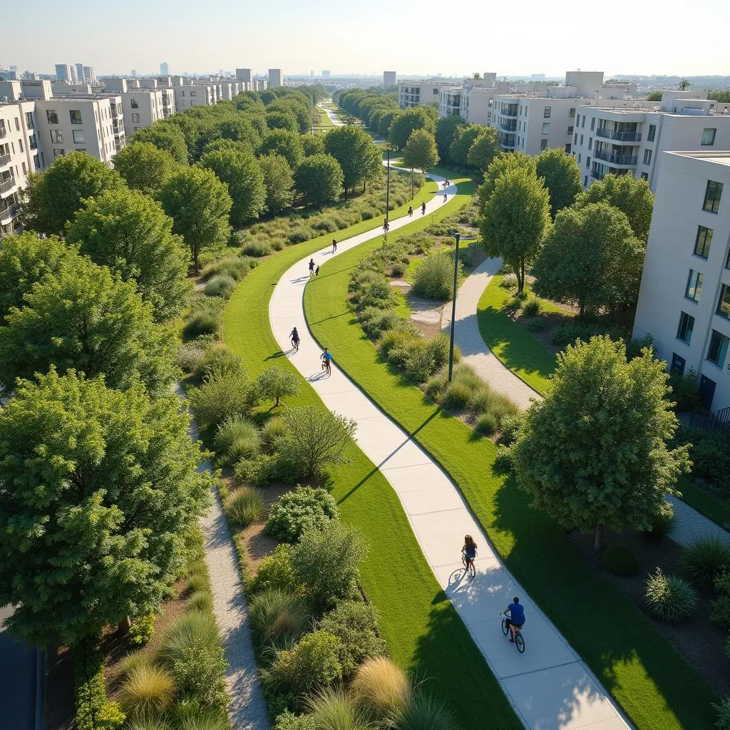 Urban green corridor with exercise path