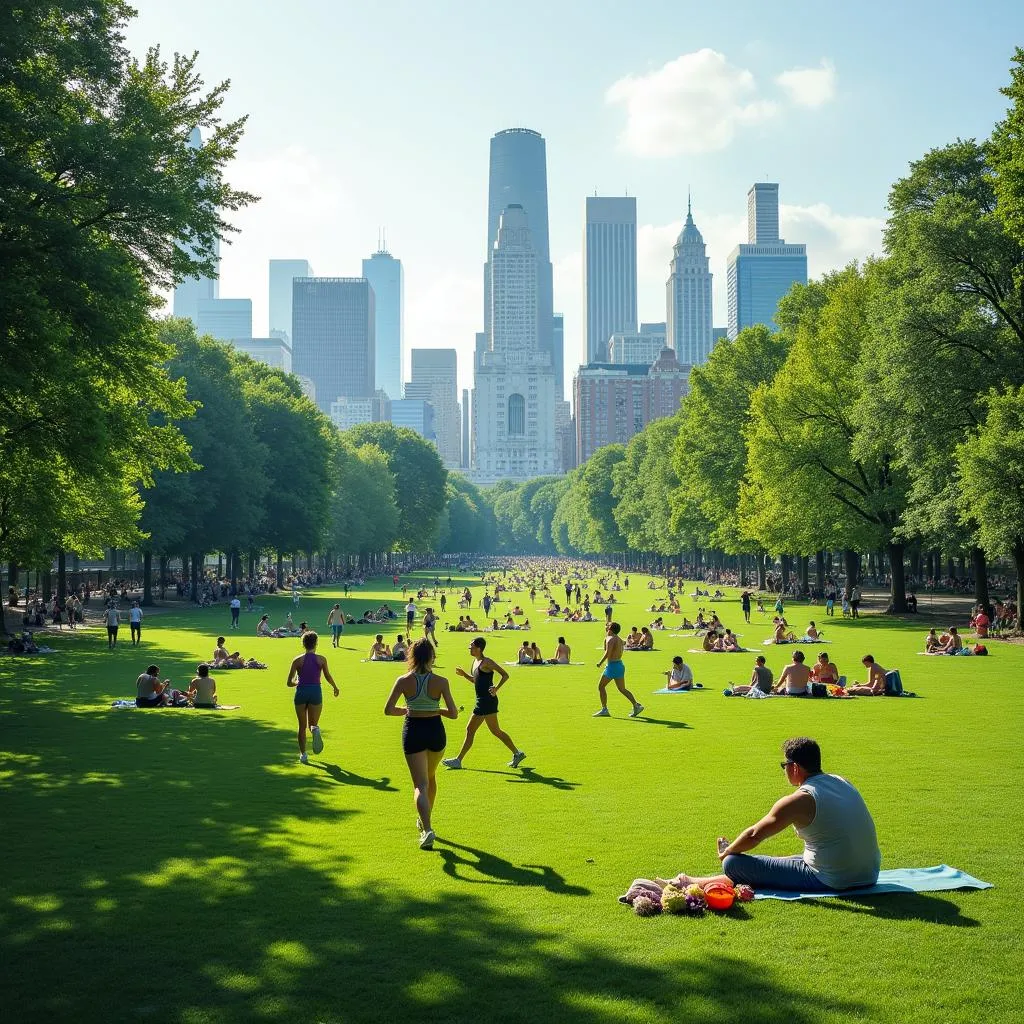 Urban dwellers connecting with nature in a city park