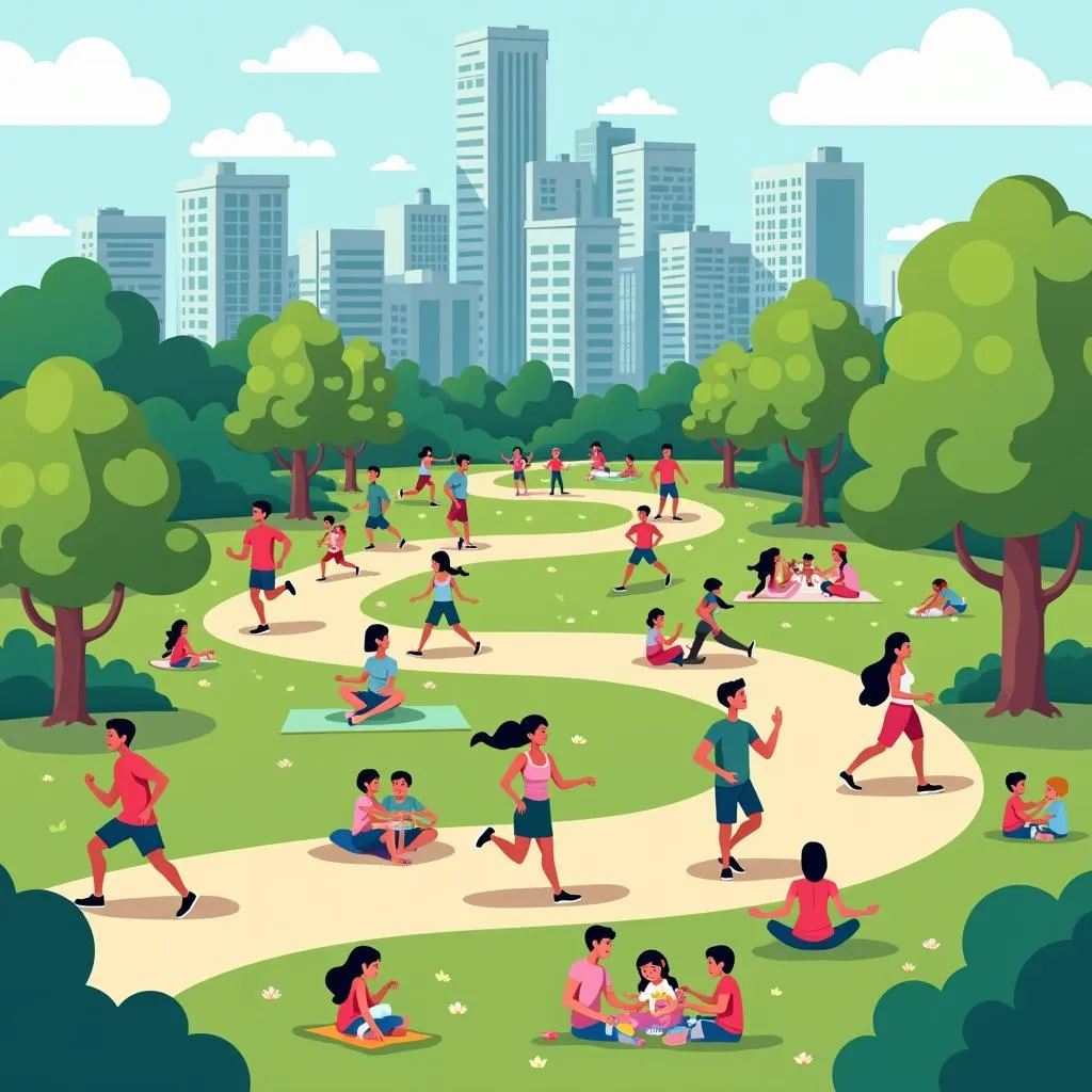 Urban park with diverse community activities