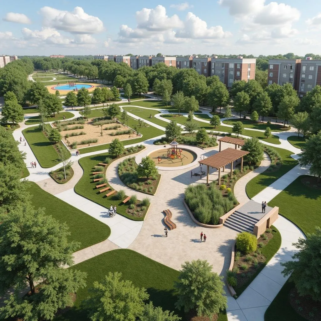 Modern urban park with diverse amenities