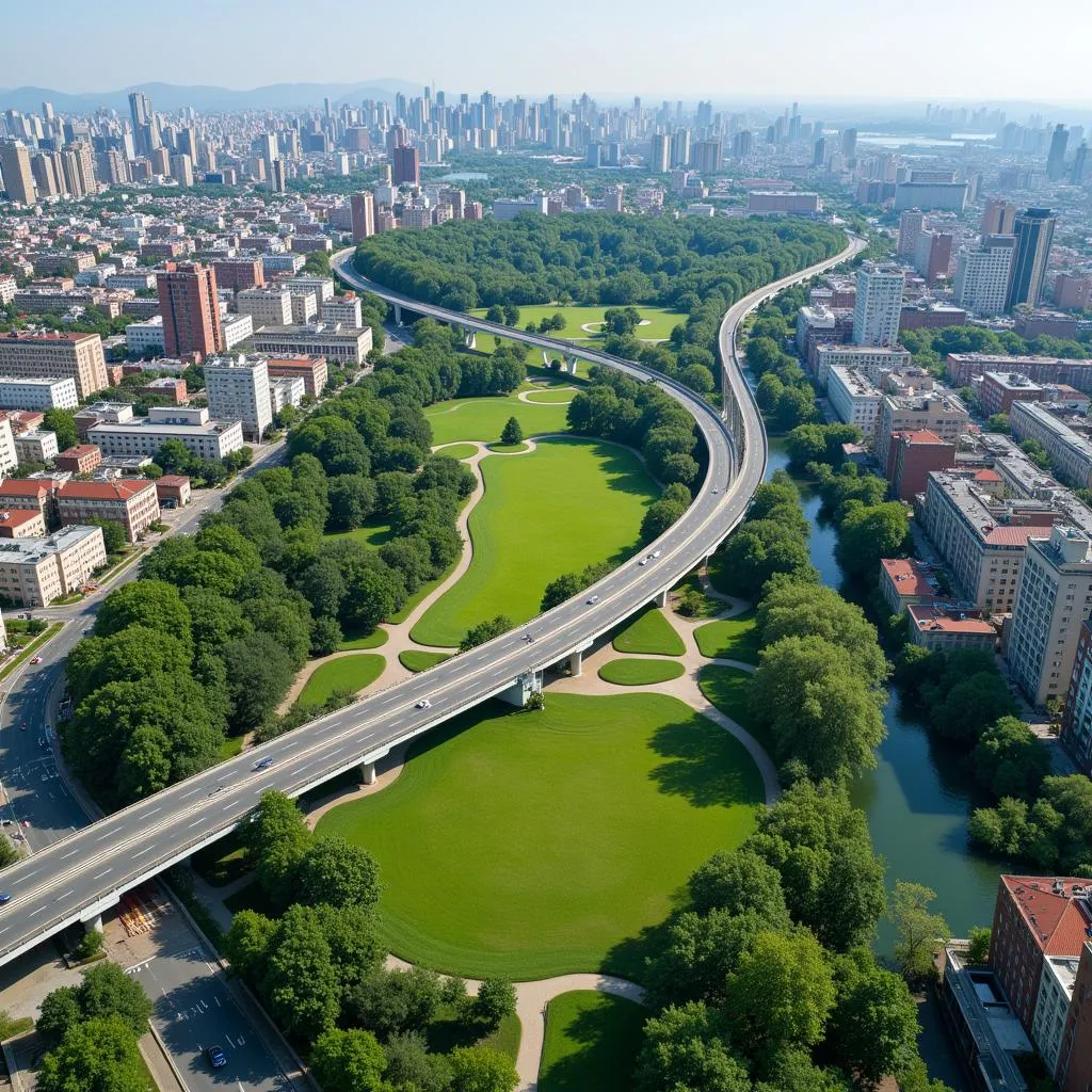 Urban planning balancing green spaces and infrastructure