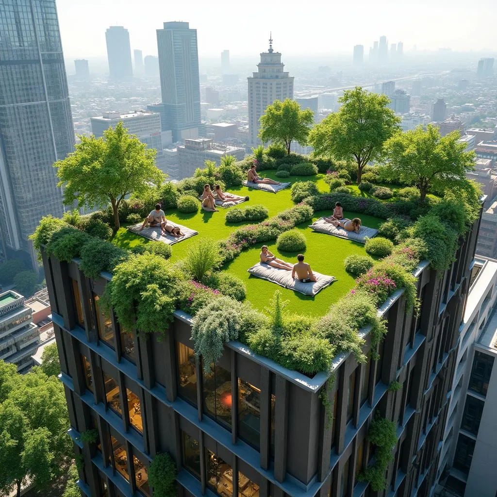 Urban rooftop garden providing green space