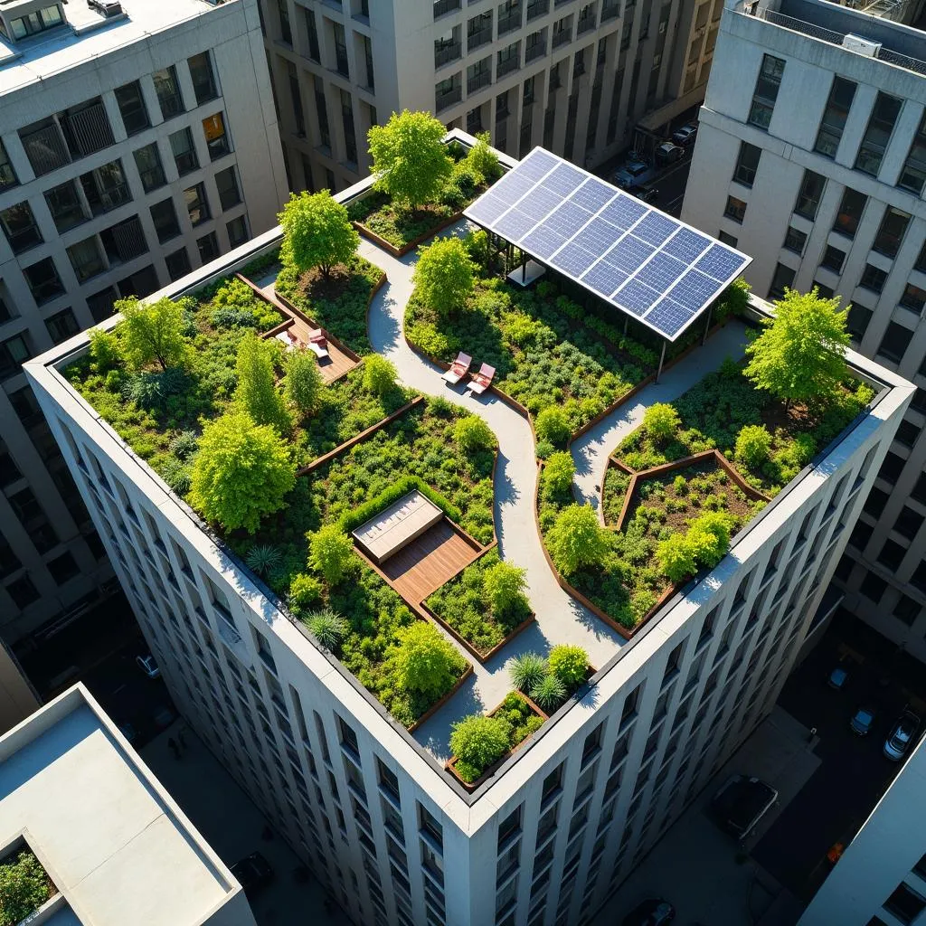 Rooftop garden in an urban setting