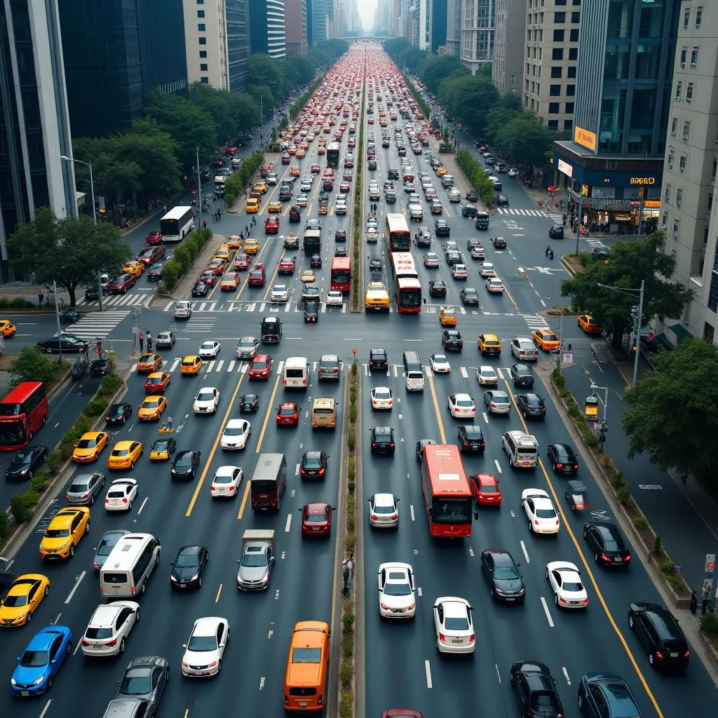 Aerial view of urban traffic congestion