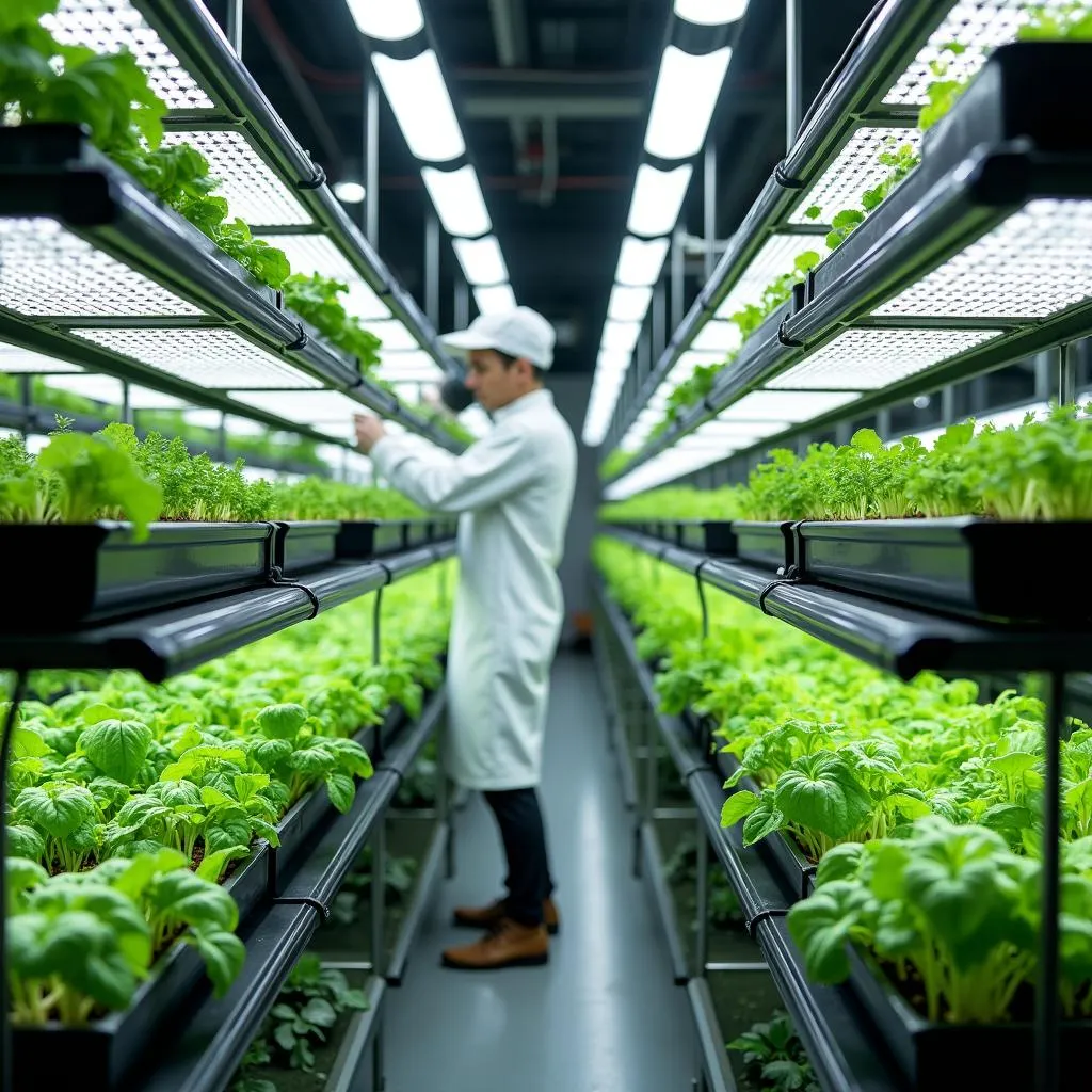 Vertical farming in an indoor urban agriculture facility