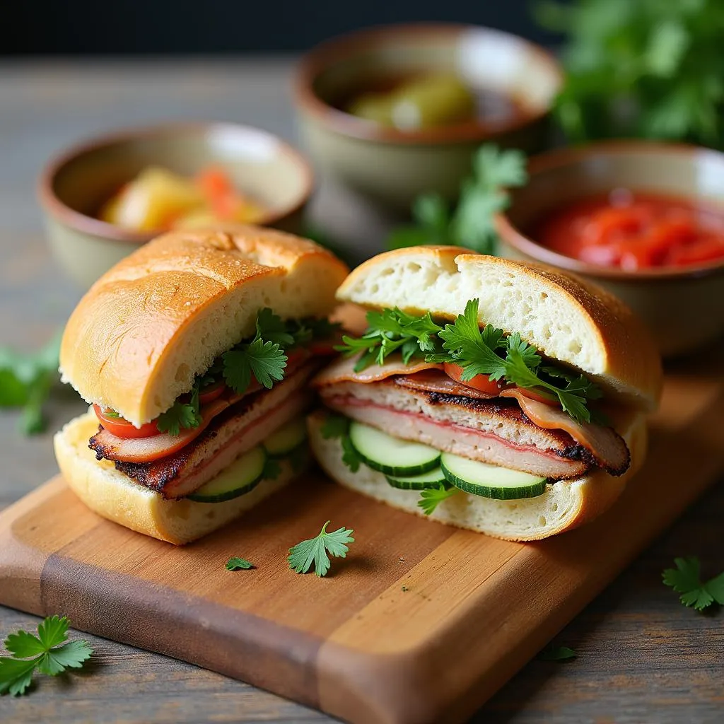 Freshly prepared Vietnamese Banh Mi sandwich