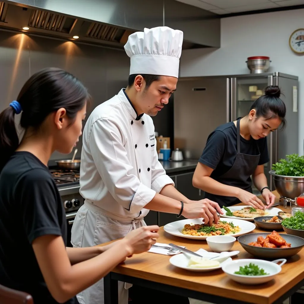 Demonstrating Vietnamese cooking techniques