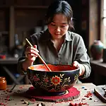 Vietnamese lacquerware artisan working on a piece