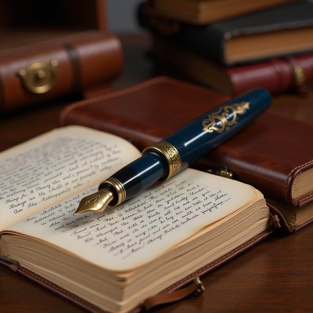 Vintage fountain pen on an antique writing desk