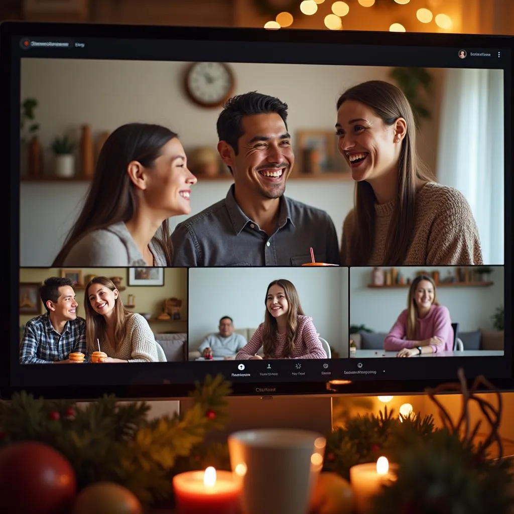 Family connecting virtually during holidays