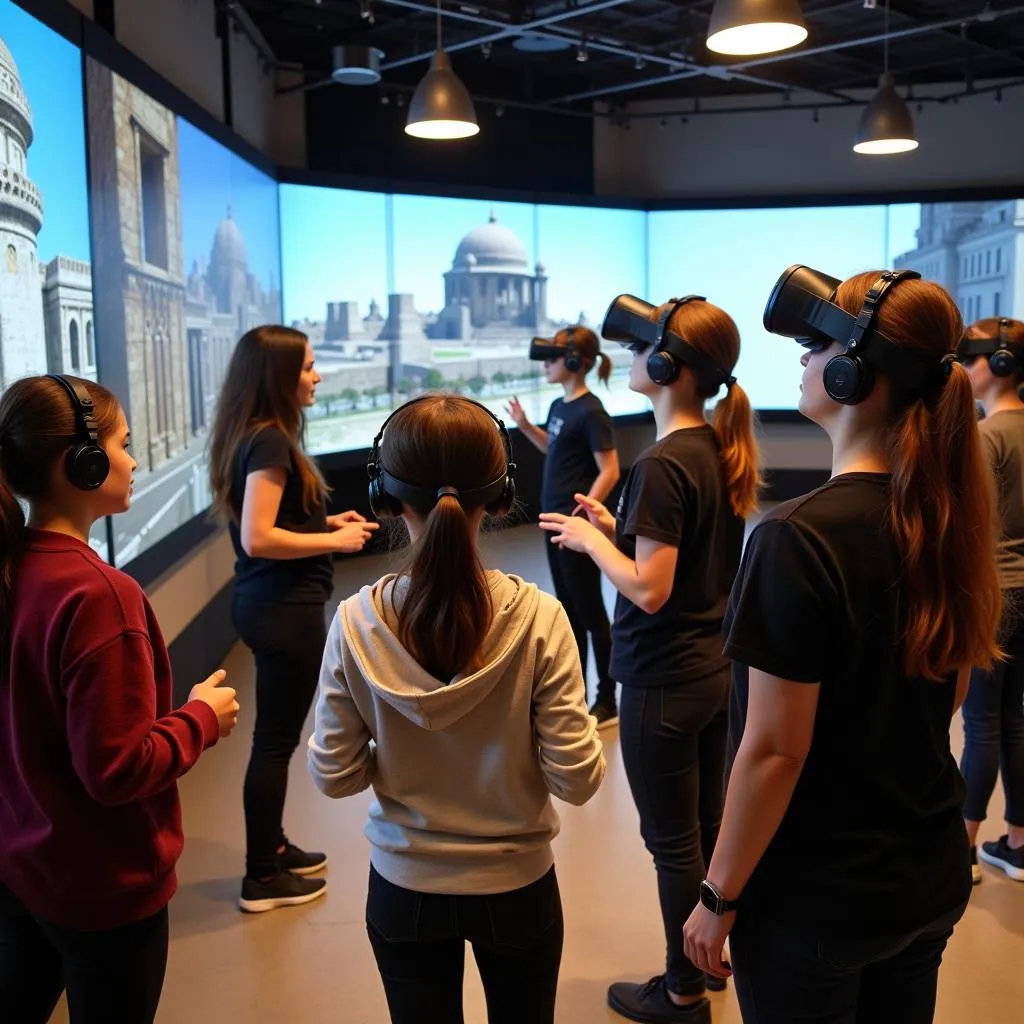 Students experiencing cultural festival through VR