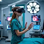 Medical student using VR headset for virtual simulation