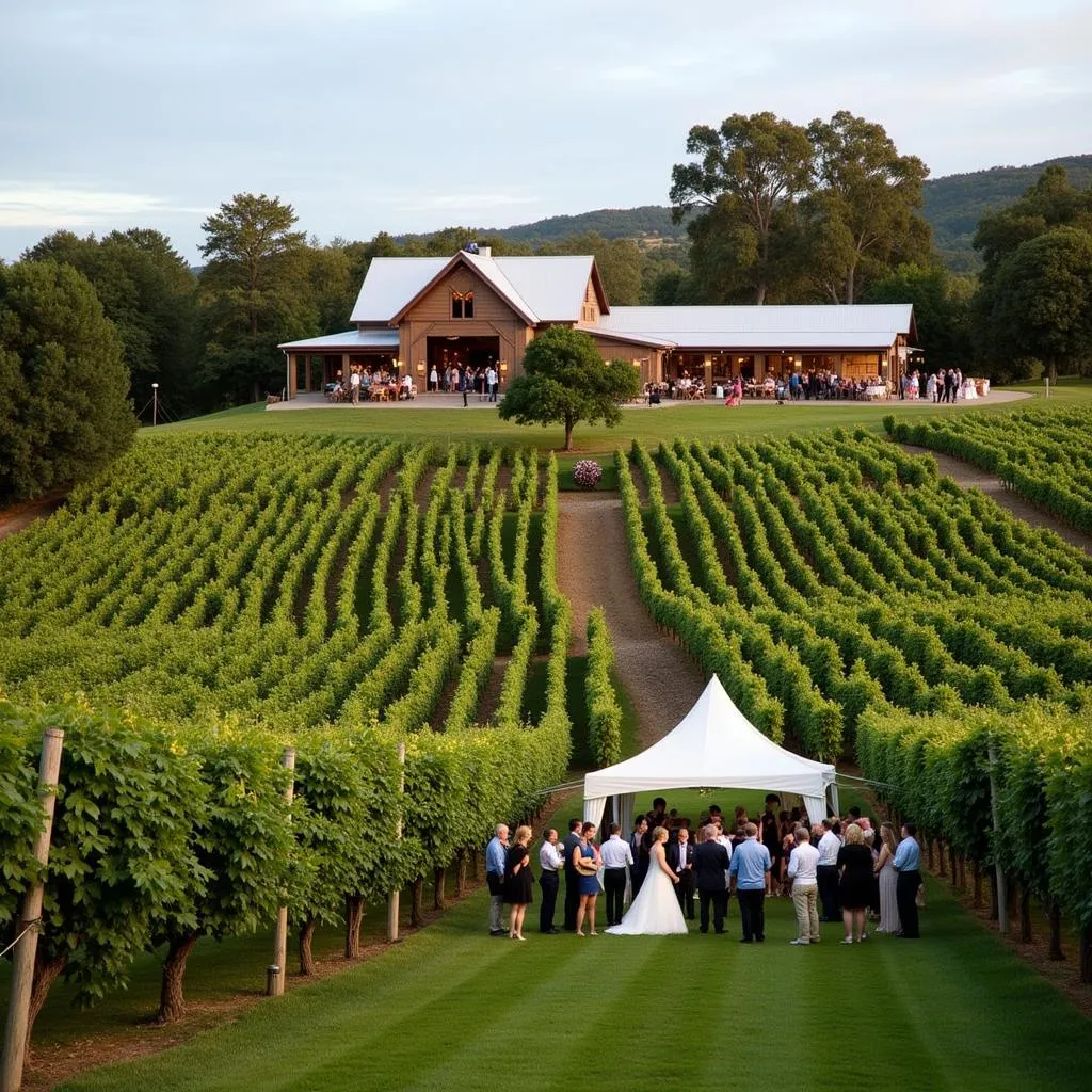 Outdoor wedding celebration at a vineyard