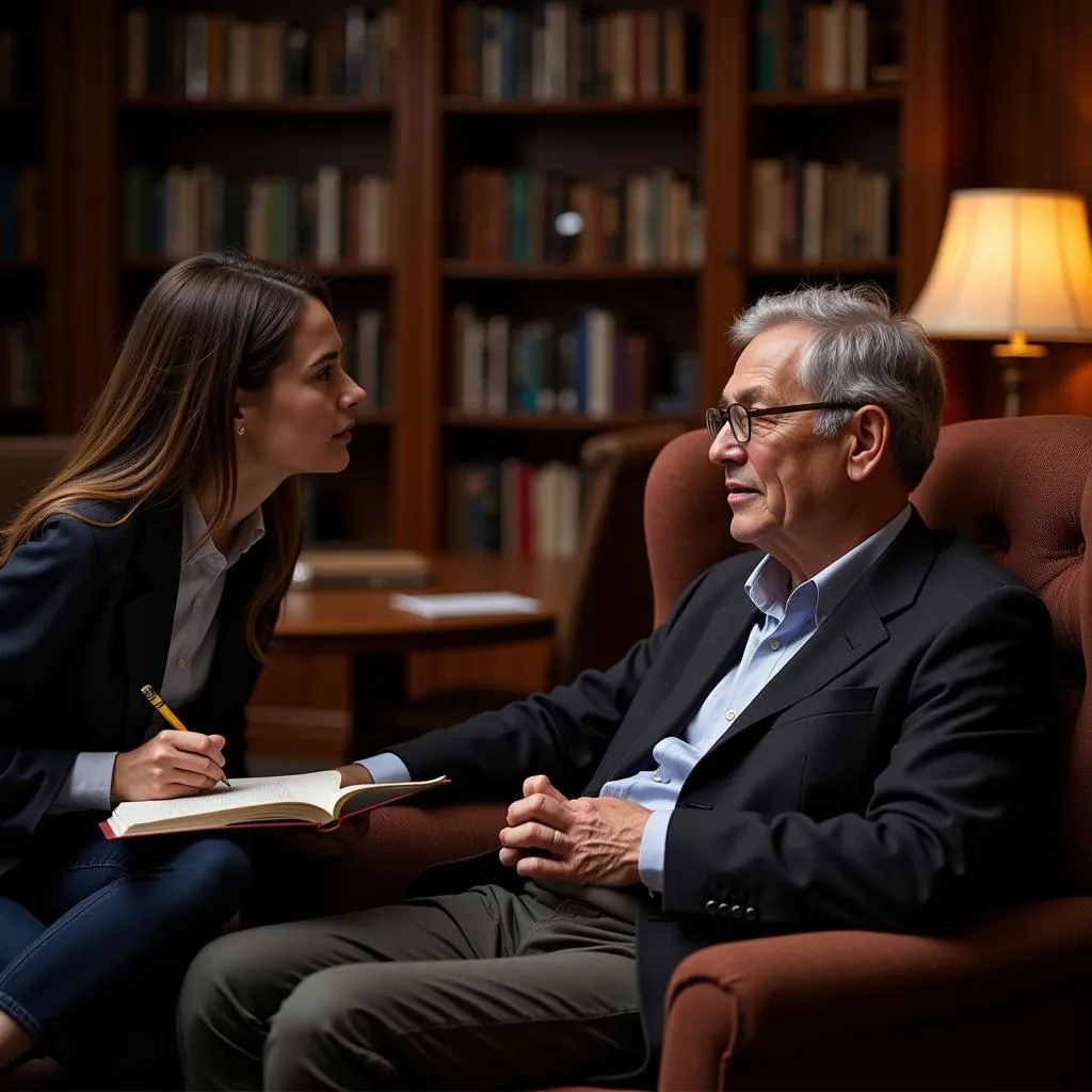 Wise elderly man teaching young student