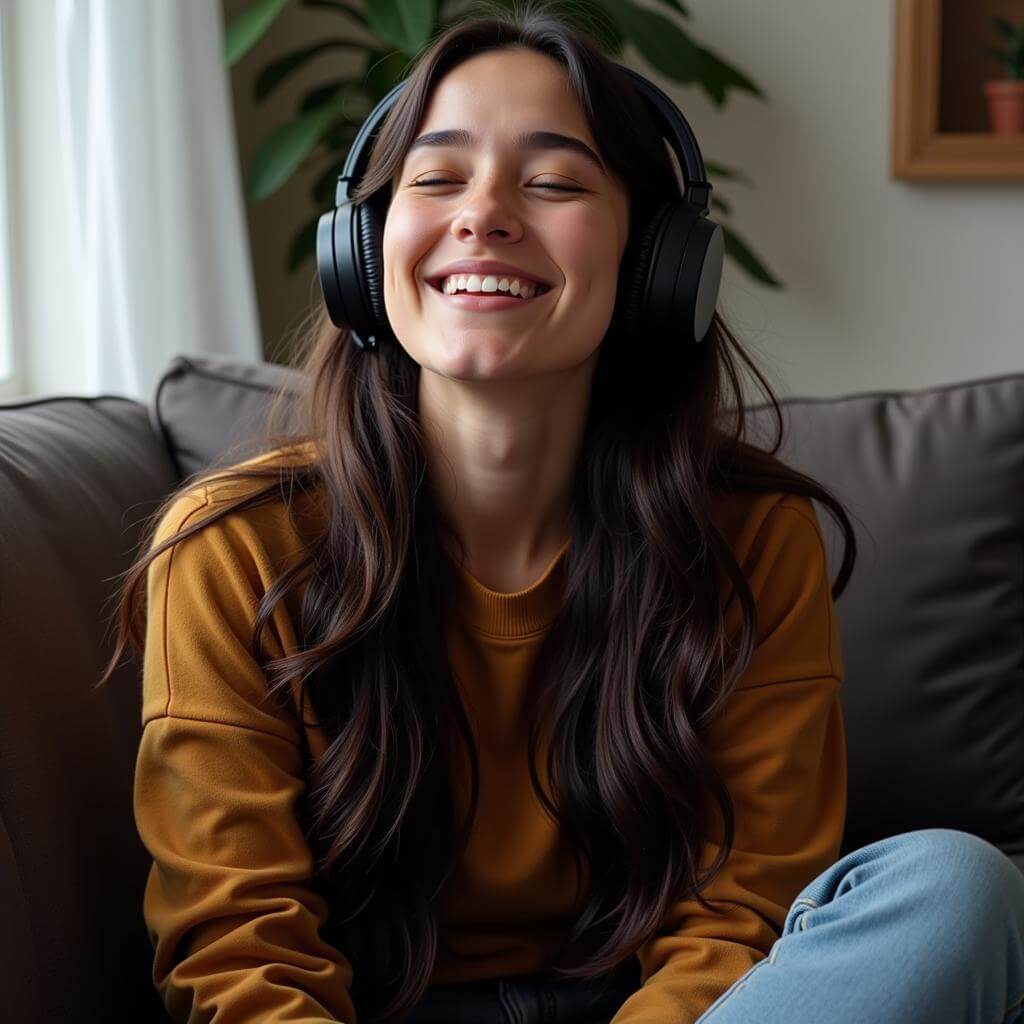 Woman enjoying music with headphones