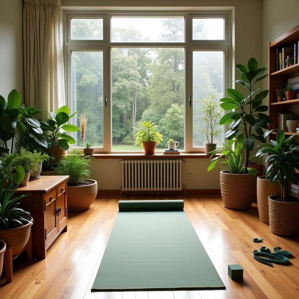 A tranquil home yoga sanctuary