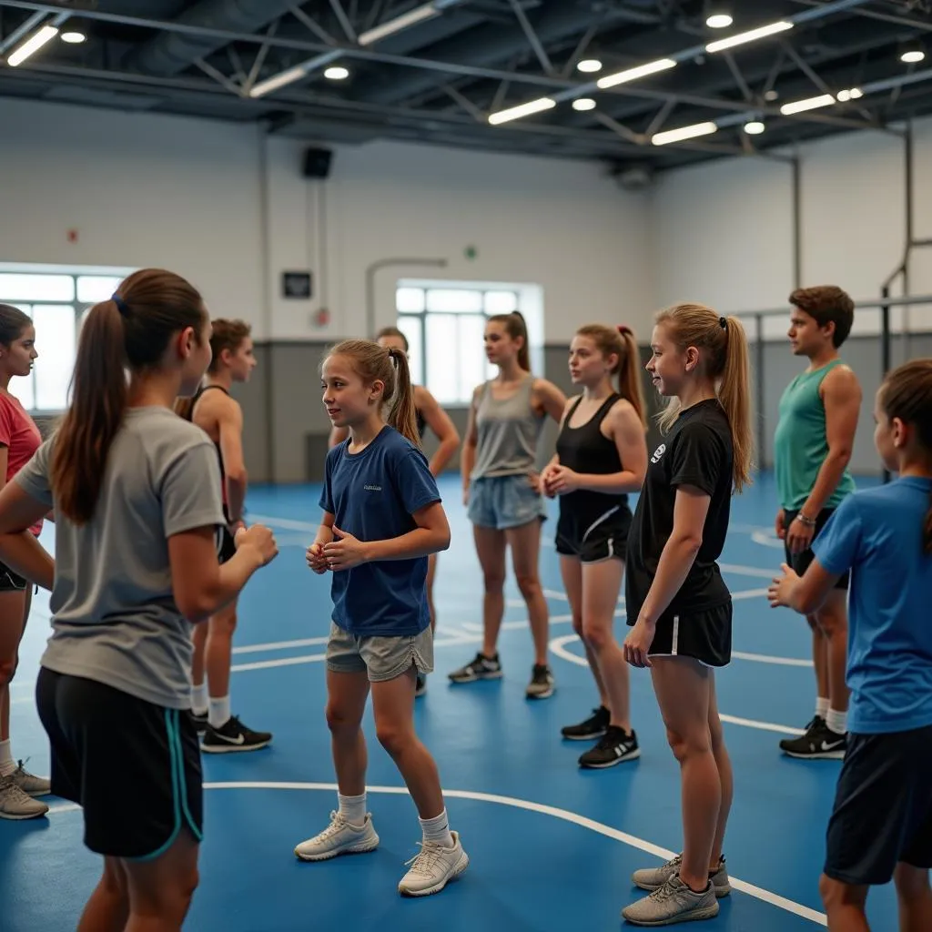 Young athletes training together