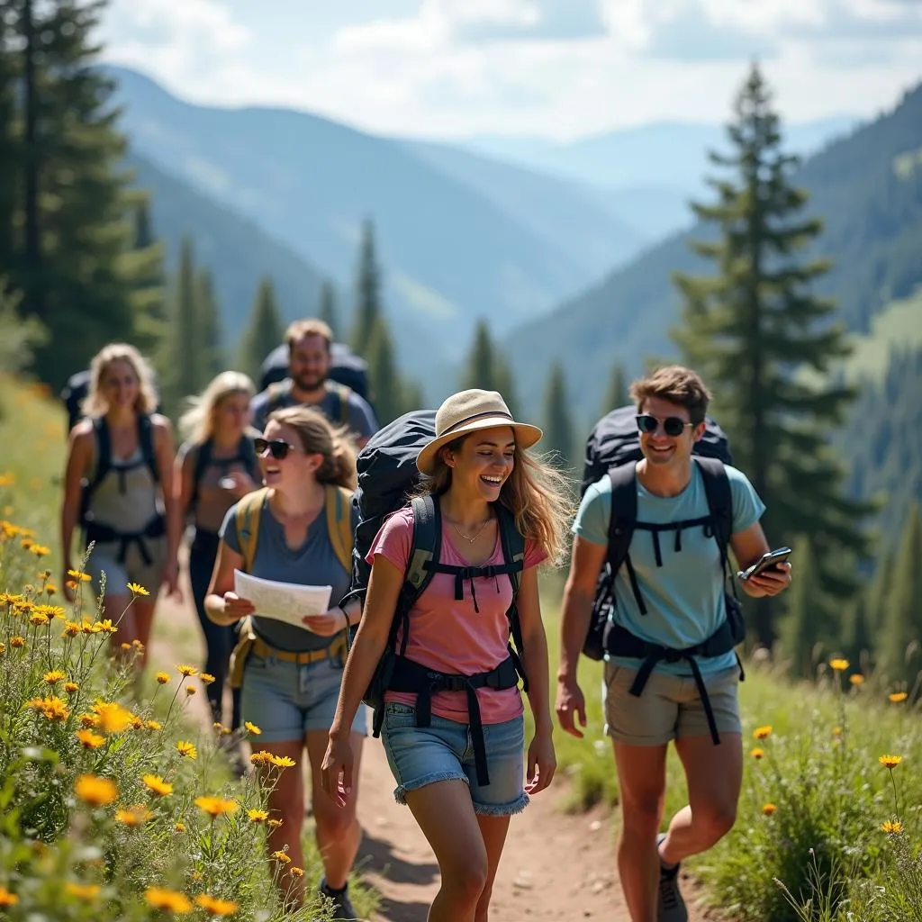 Young people hiking in nature