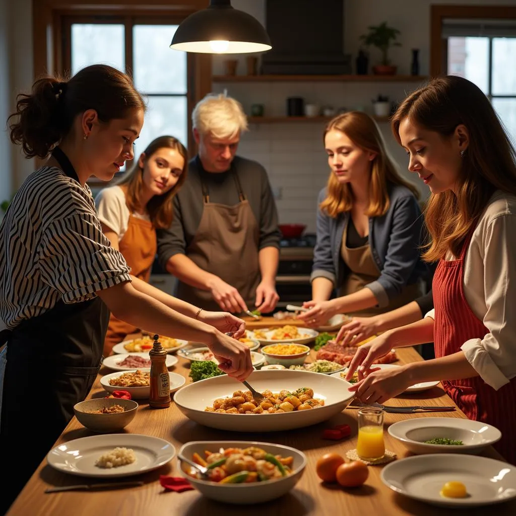 Young people learning to cook traditional dishes