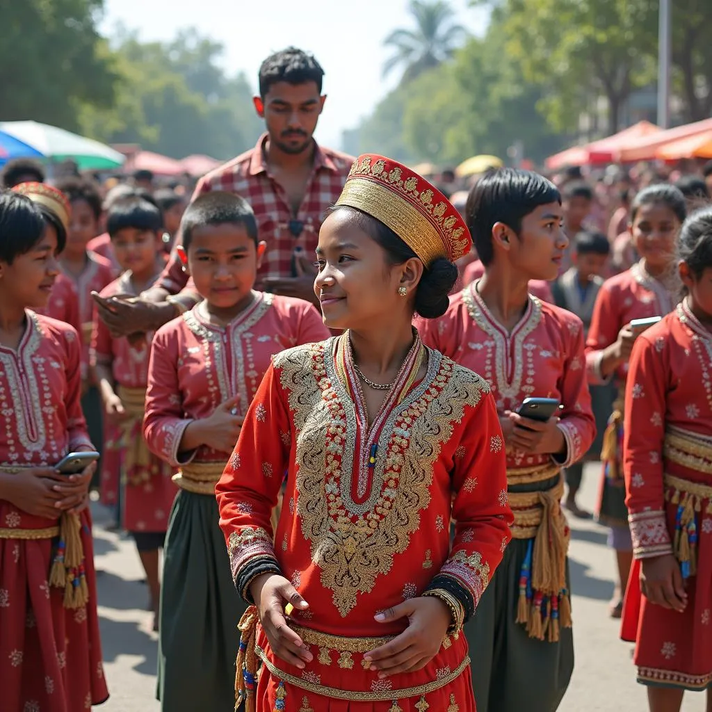 Young people actively participating in a traditional festival