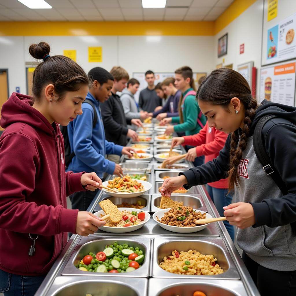 Balanced food options in a school cafeteria