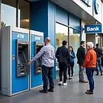 Bank customer using ATM service