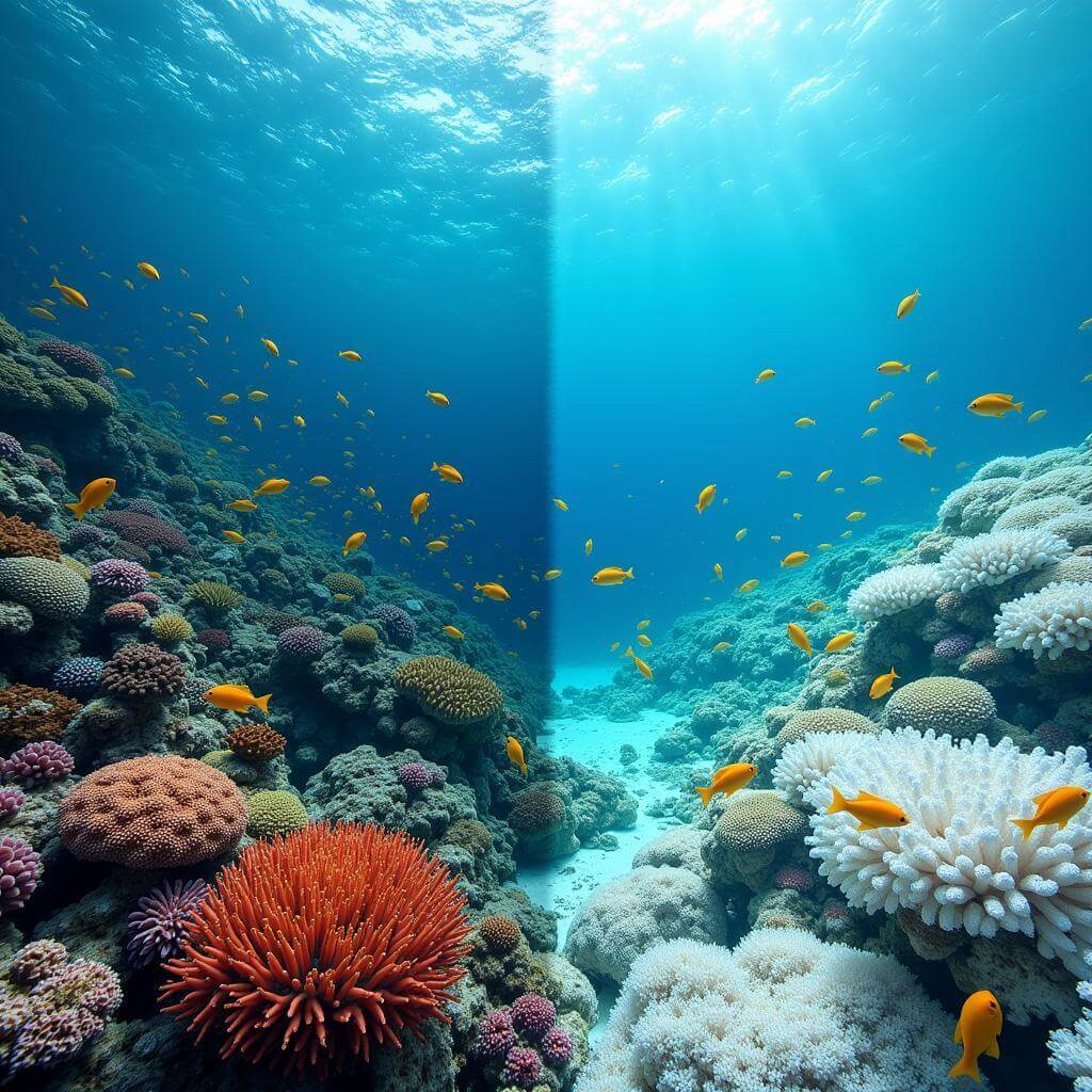 Climate change causing coral bleaching in a reef ecosystem