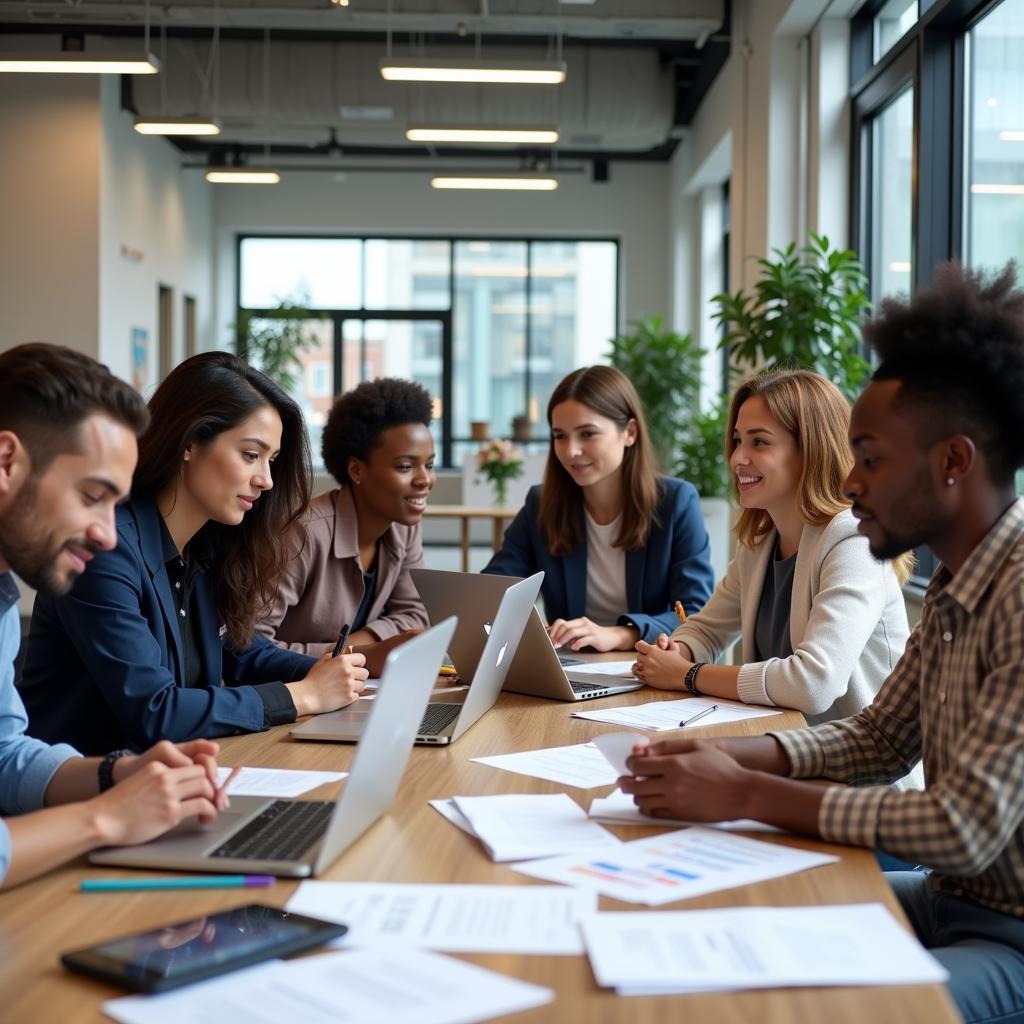 Diverse team collaborating on a project