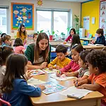 Diverse children engaged in early learning activities