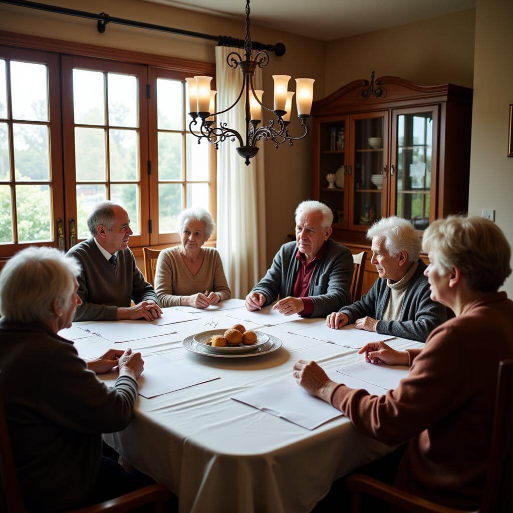 Elderly family members discussing a decision