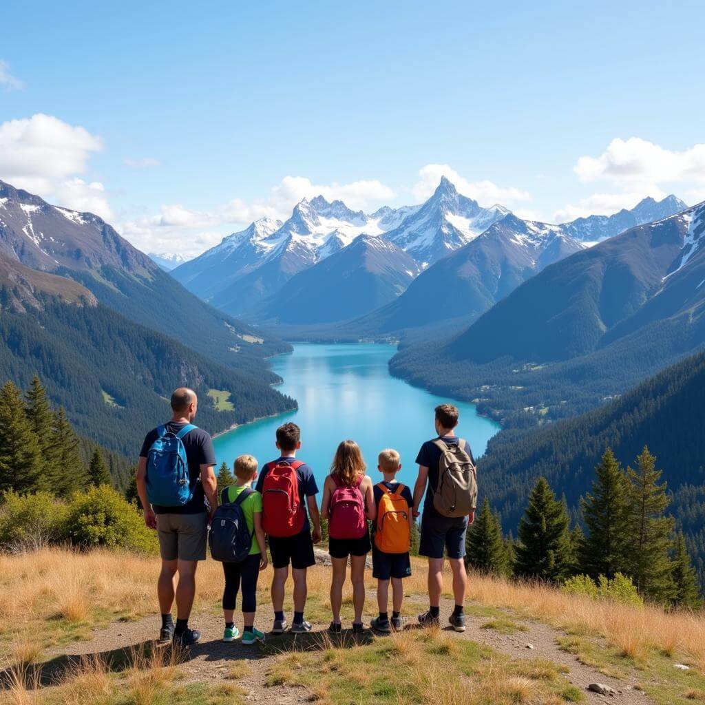 Family enjoying adventure in New Zealand landscape