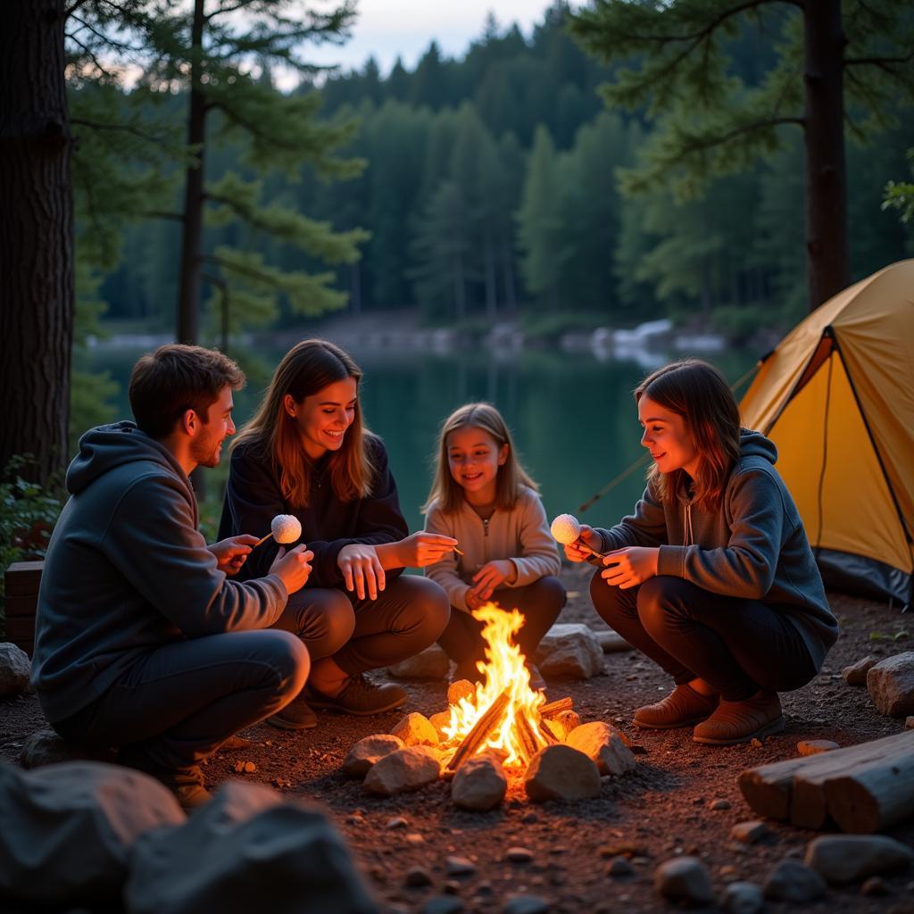 Family enjoying camping activity in a national park