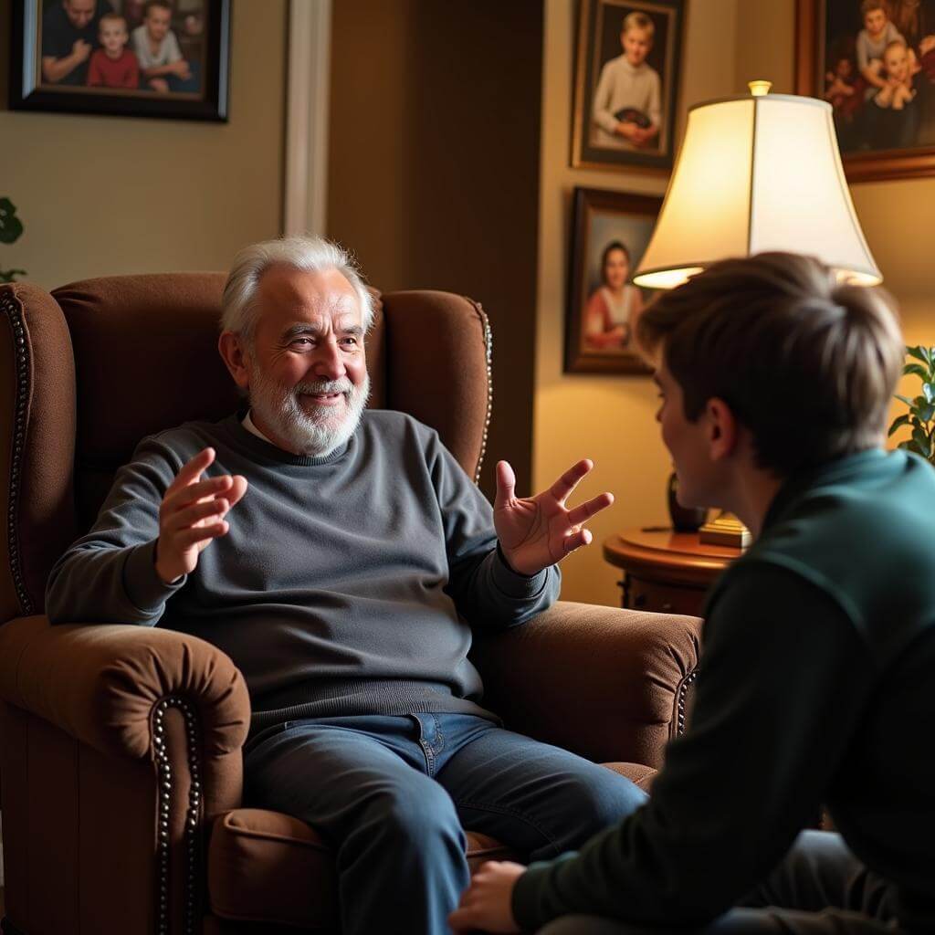 Grandfather teaching grandson about perseverance