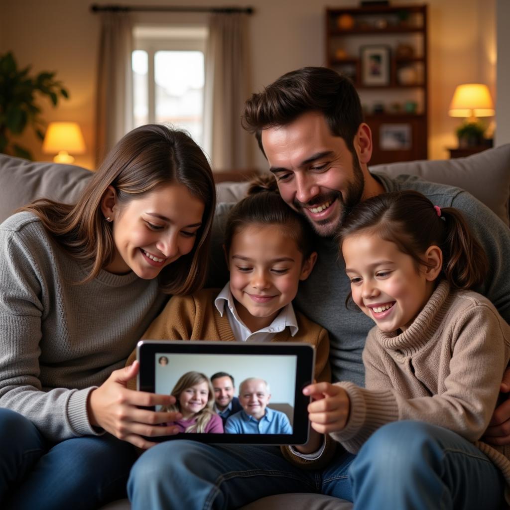 Family using technology together