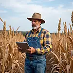 Farmer examining drought-affected crops