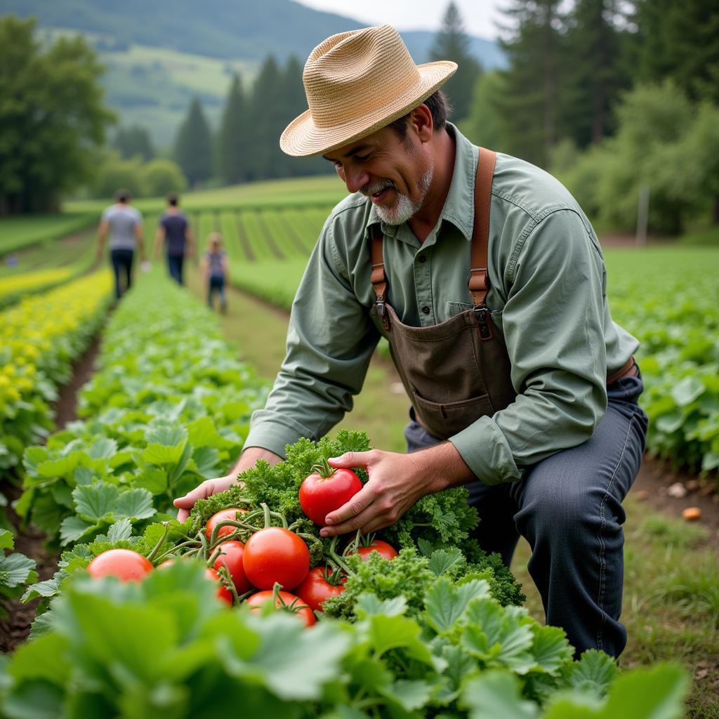 Farmer harvesting local produce for sustainability