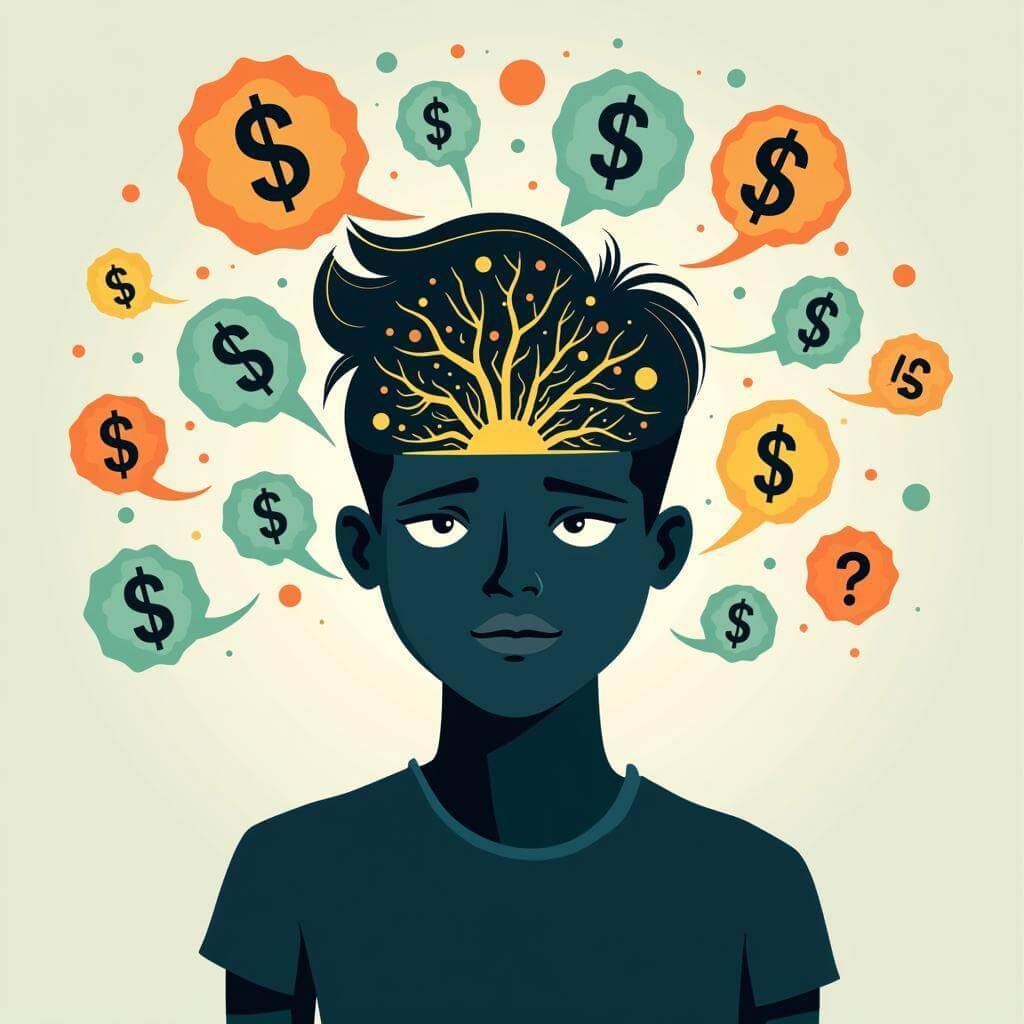 Illustration showing the impact of financial stress on mental health