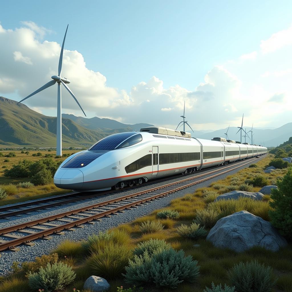 A futuristic high-speed train symbolizing sustainable transport