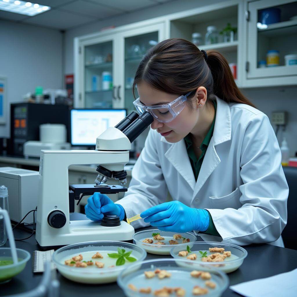 Scientist examining genetically modified crops in laboratory