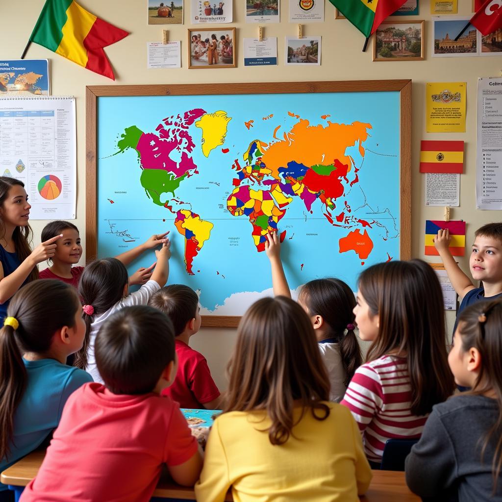 Children learning about world cultures in classroom