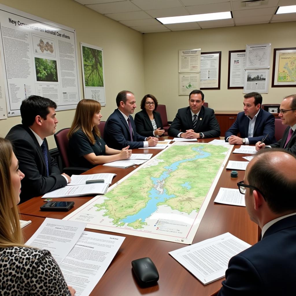 Government officials discussing conservation plans for quiet natural areas