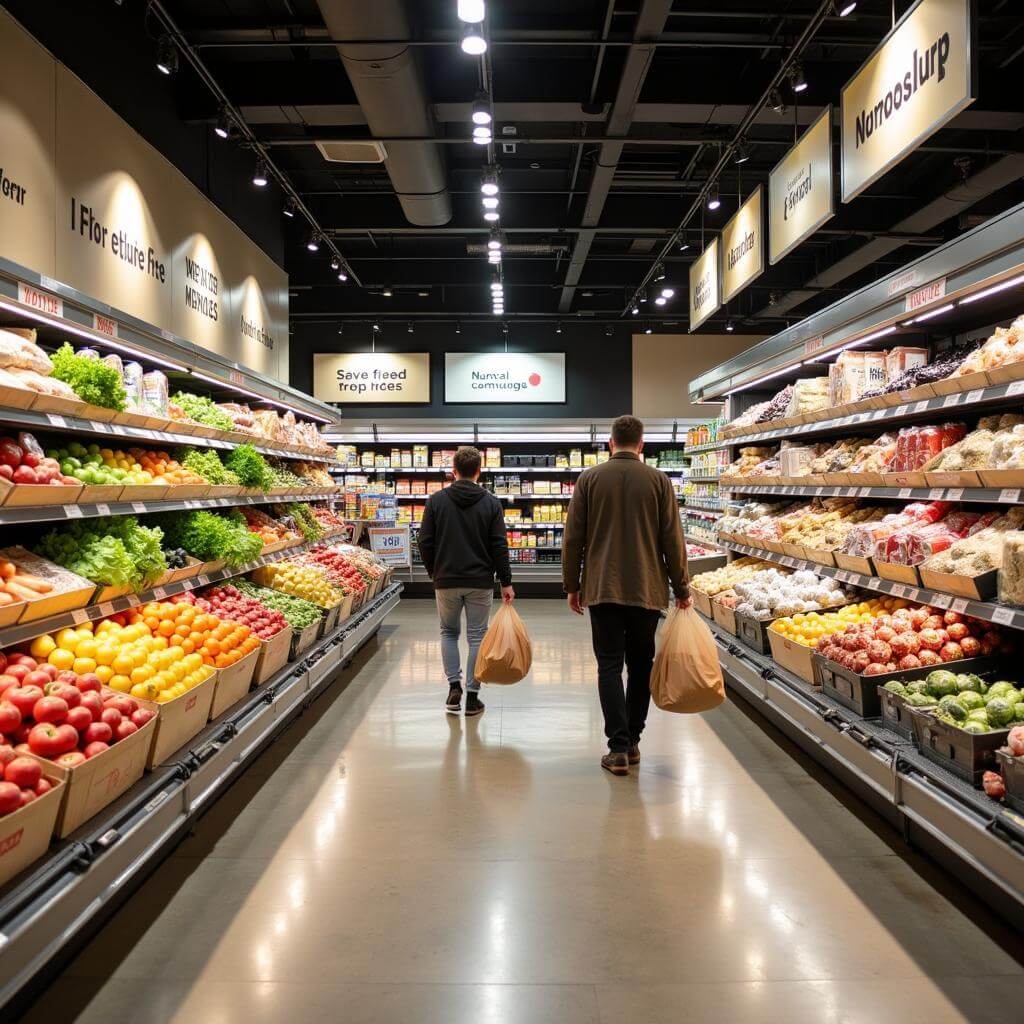 Plastic-free aisle in a modern grocery store