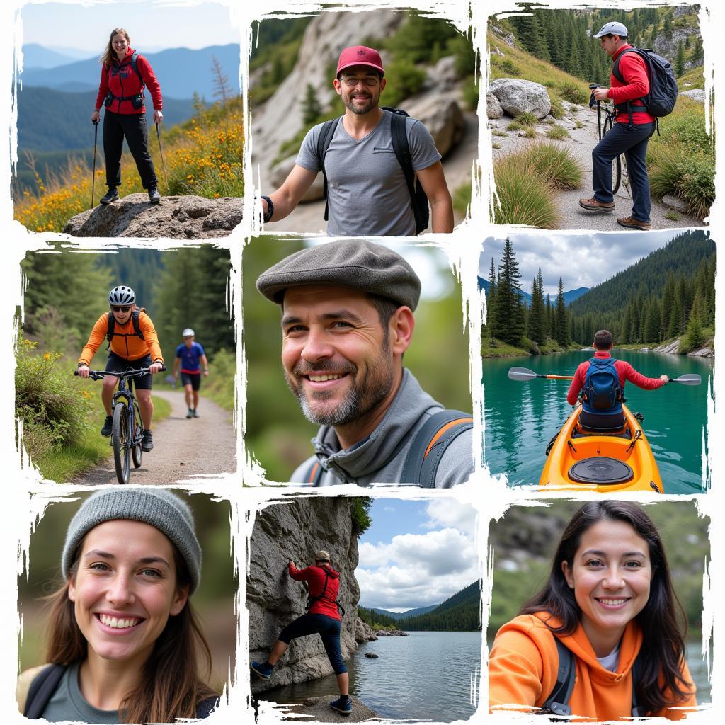 Diverse group enjoying various outdoor activities