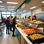 Healthy food options in a school cafeteria