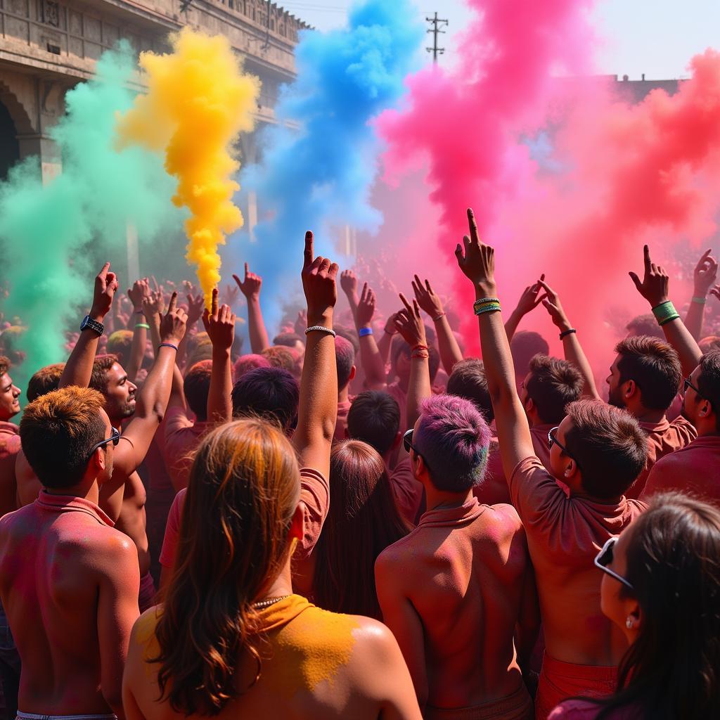 Holi Festival celebration with vibrant colored powder