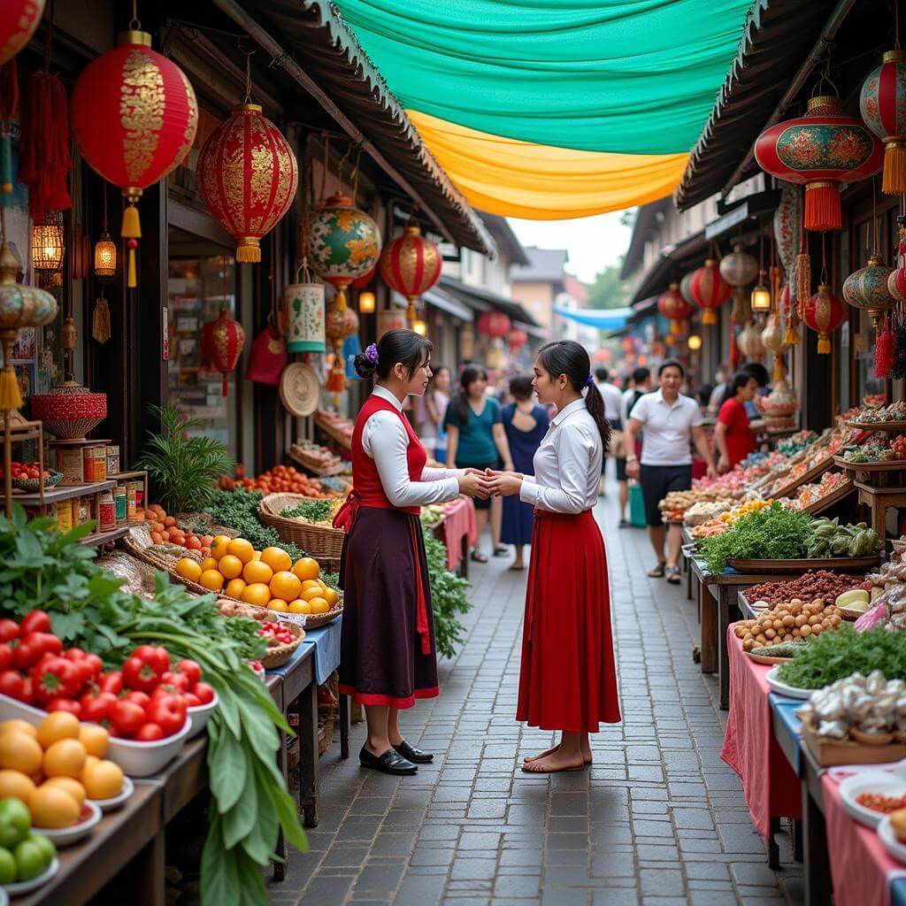 Local market showcasing traditional crafts and products