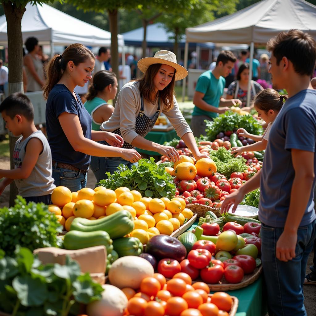 Local farmers selling produce at a market